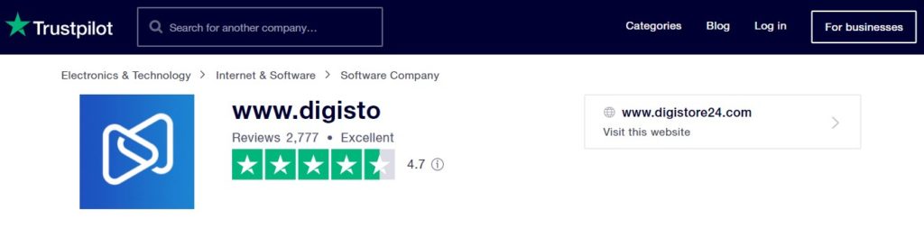 Digistore24 TrustPilot reviews