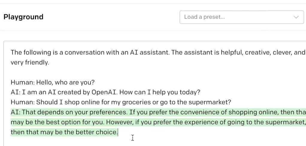 Playground AI assistant prompt answer