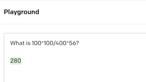 OpenAI playground math problem wrong answer