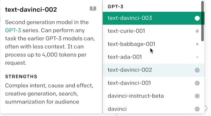 OpenAI playground models