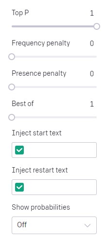 OpenAI playground settings