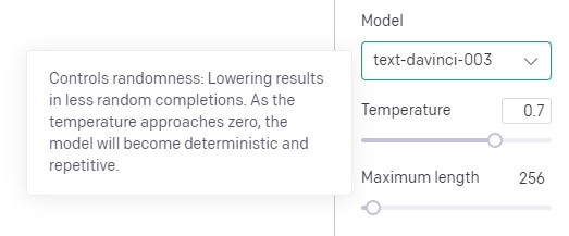 OpenAI playground temperature