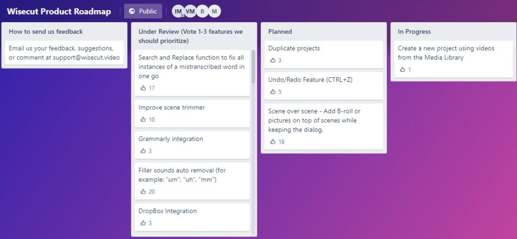 wisecut product roadmap