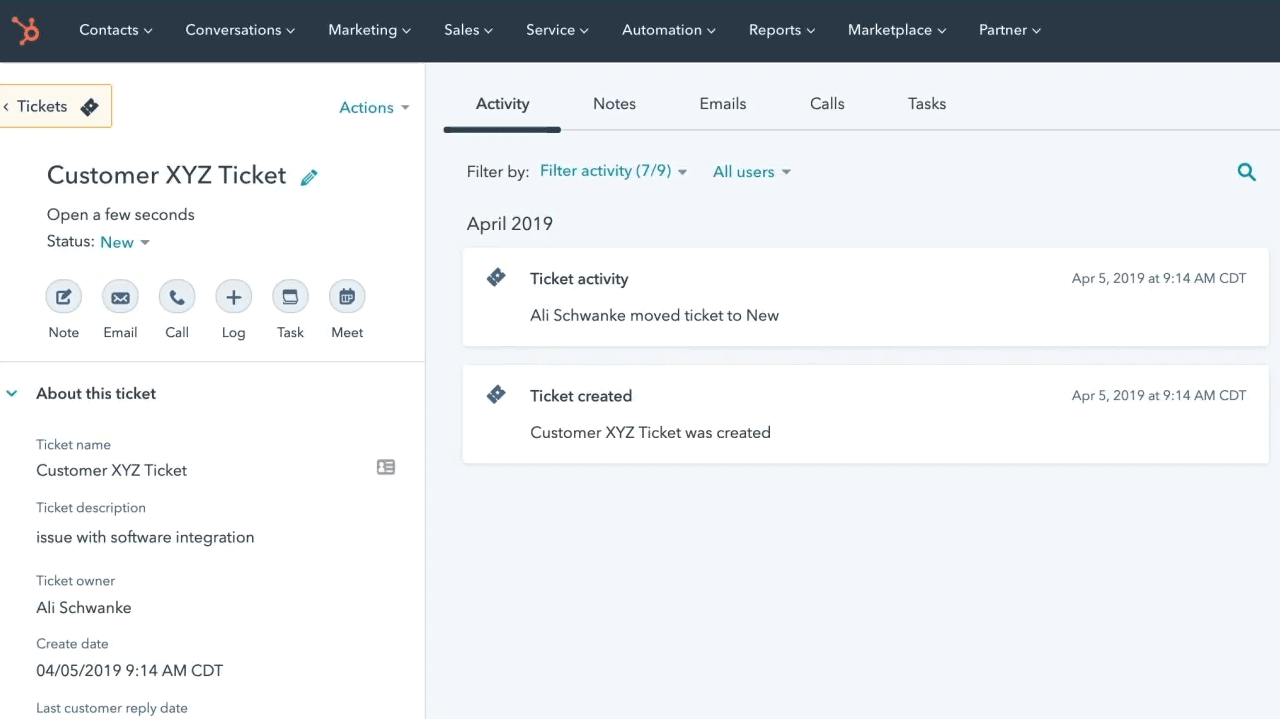 HubSpot tickets